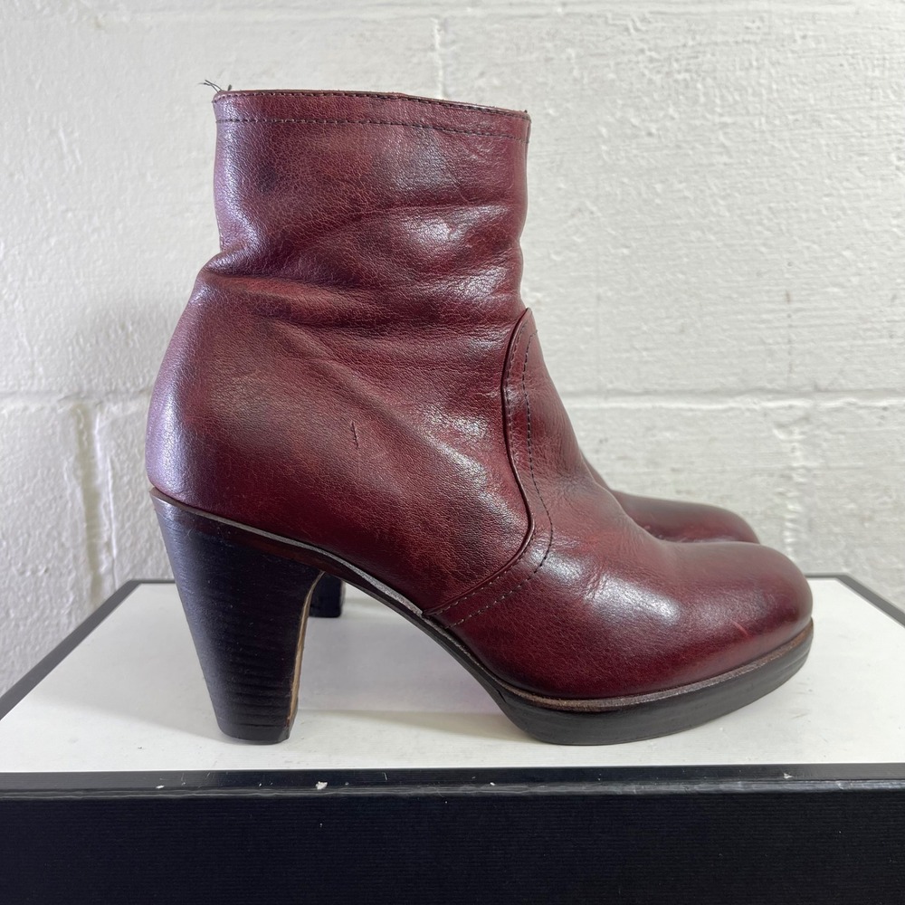 Fiorentini + Baker Burgundy Leather Ankle Heel Boots Zip Women's 36 EU/6 US